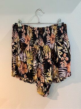 Rip Curl Smocked Waist Tropical Print Shorts - Black Floral